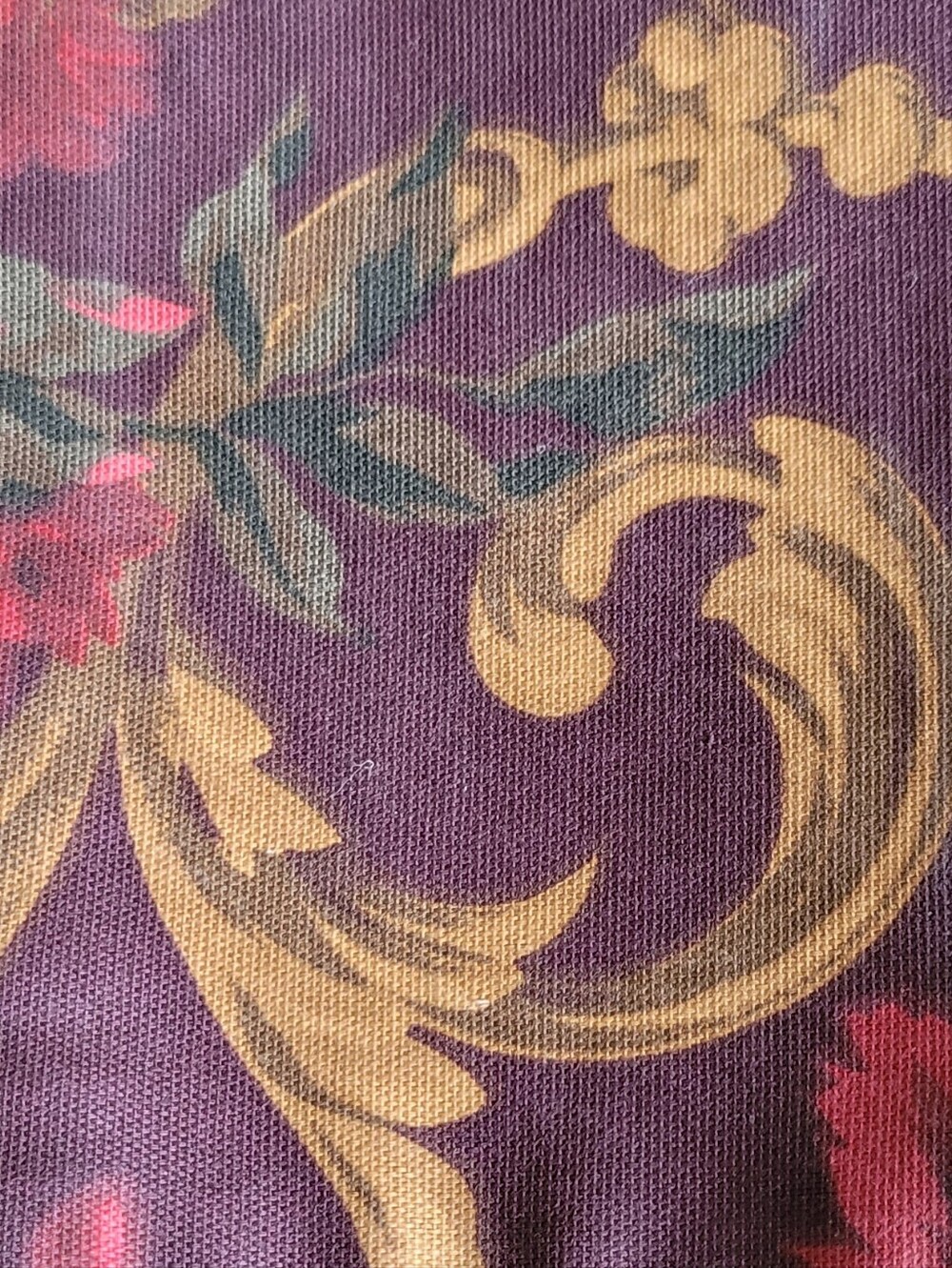 Floral Scroll Table Runner in Plum and Gold 70x15 Heavy Cotton Canvas
